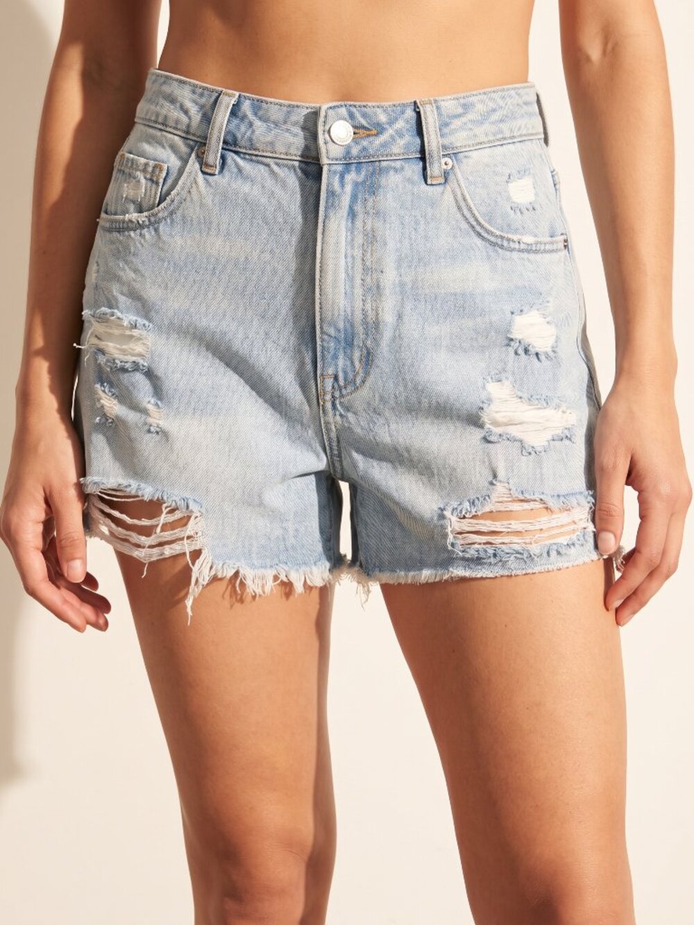 SHEIN High Waisted Distressed Jean Shorts Light Wash Ripped Cutoff XL